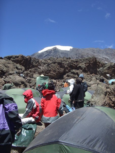 camping up Kilimanjaro at camp Barafu