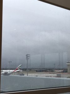 A seat with a view in our airport lounge - even if the view was grey and miserable